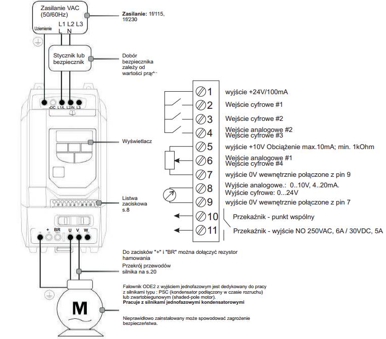 schemat ODE-3-120070-1F1B-01 0,75kW 1F230V/1F230V z filtrem RFI IP66